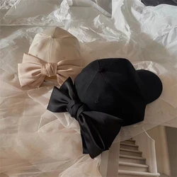 dropshipping fashion original satin Black bowknot lady shade baseball hat  women leisure visors cap