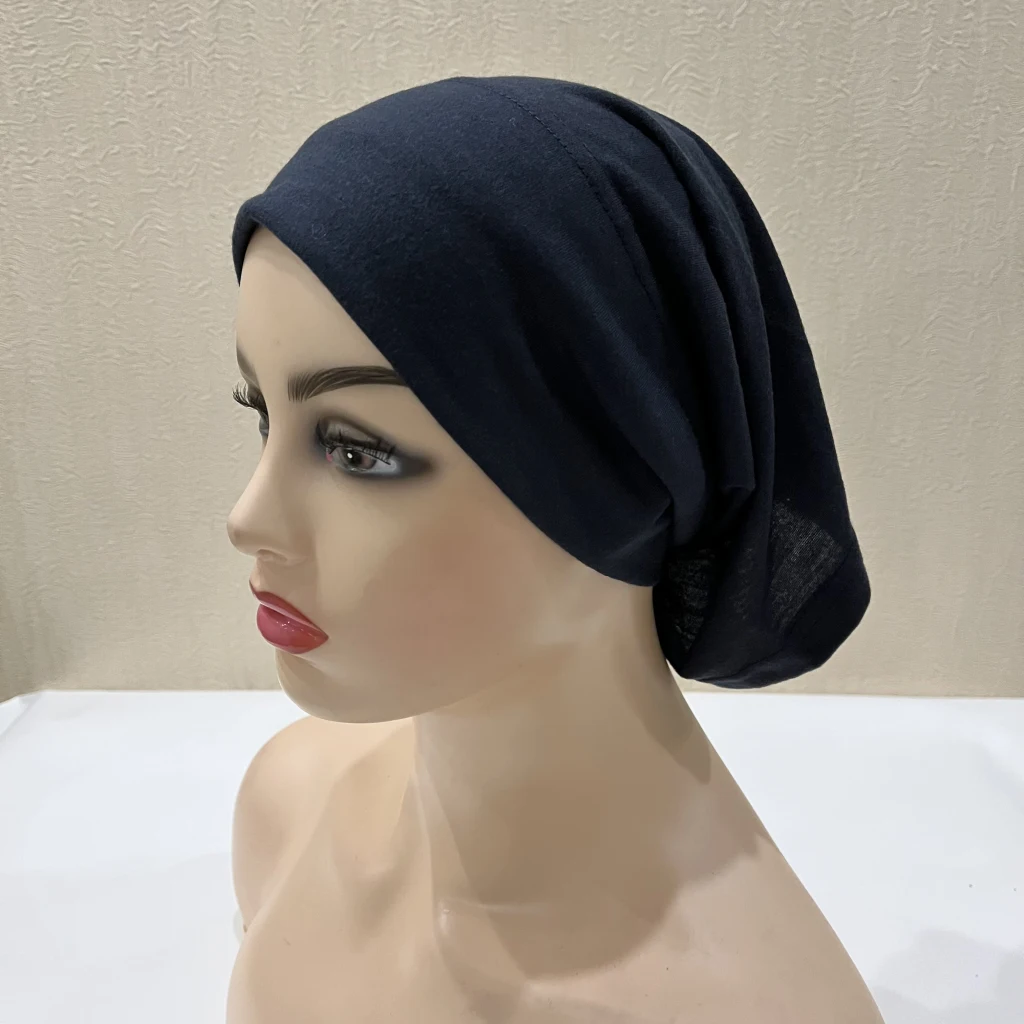 H065 plain tube hats Muslim Turban Pure Color Stretch Inner Hijabs For Caps Ready To Wear Women Head Scarf Under Hijab Bonnet