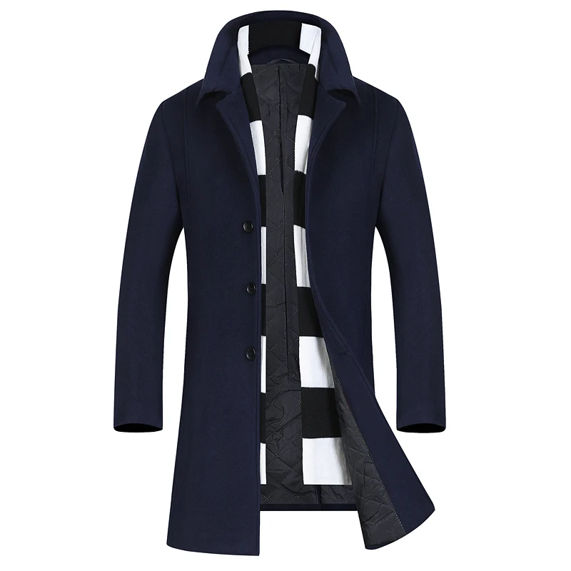 High-Quality Stylish Casual Mid-Length Men's Wool Coat Korean Version Slim Fit Turn-down Collar for Younger Middle-aged Men