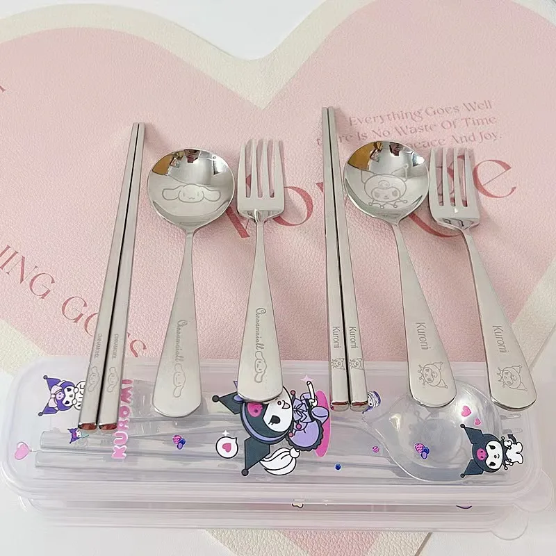 

Hello Kitty Cutlery Stainless Steel Spoons Forks Chopsticks Set Student Portable Outdoor Camping Kitchen Supplies Wholesale