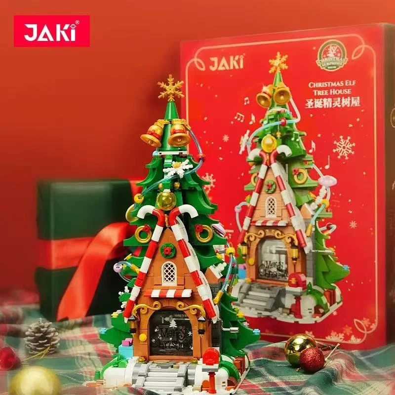 JAKI 크리스마스 블록 트리 모델 조립 장난감, 휴일 장식, 뮤직 박스 장난감 장식품, 어린이 크리스마스 선물