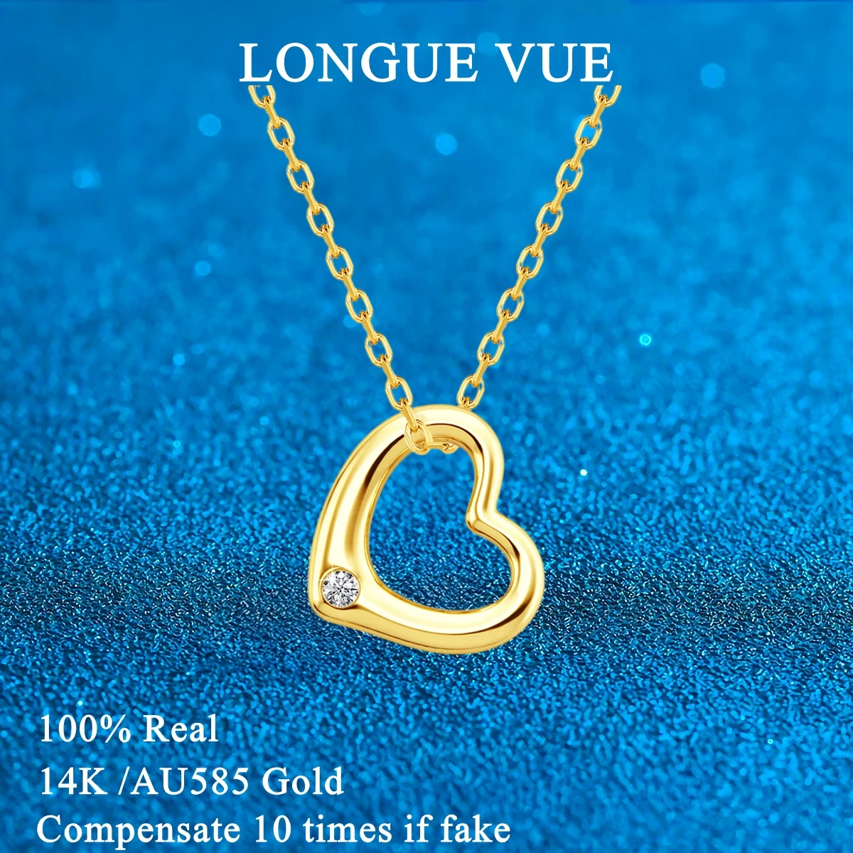 

14k Gold Hollow Heart Love Necklace Pendant Real Yellow Gold AU585 Peach Heart Women's Boutique Jewelry Valentine's Day gift