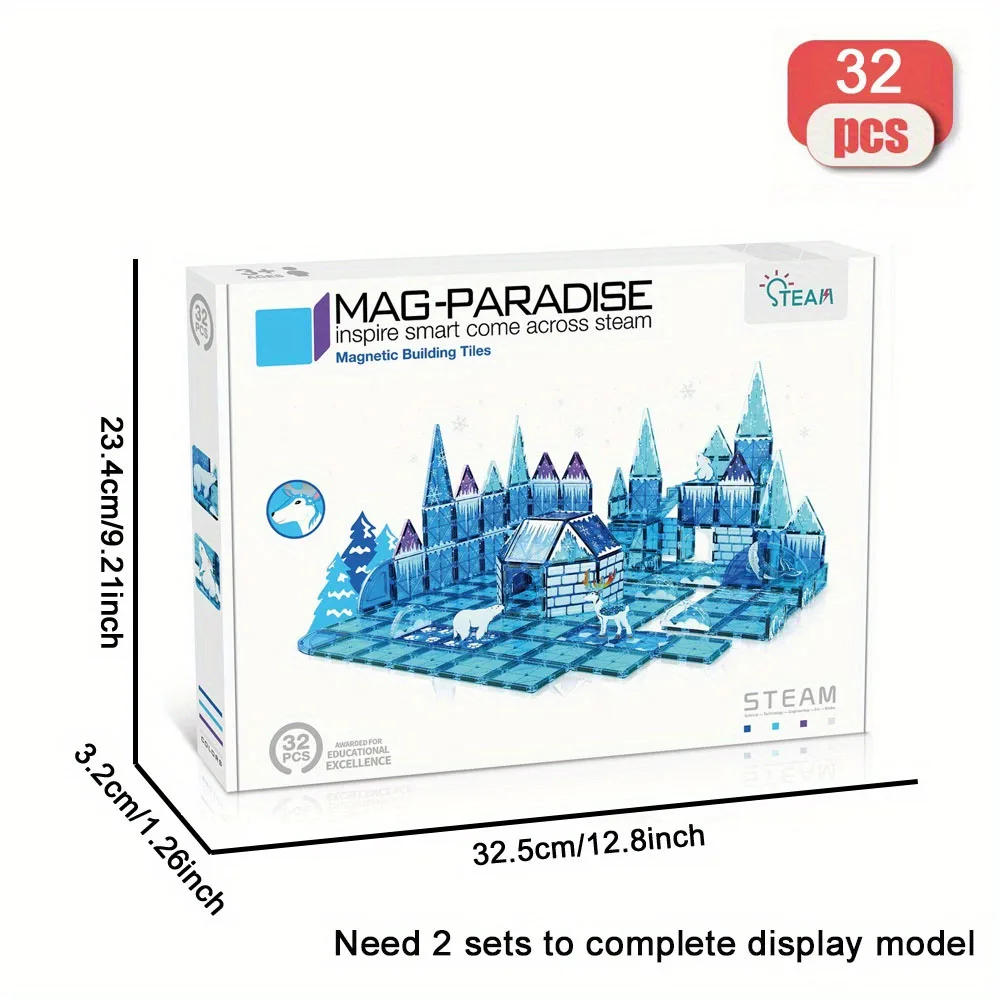 DIY 32pcs Ice And Snow Animals Magnetic Building Blocks - Large STEM Toy MOC Creative Magnetic Toys, Children Educational Gift