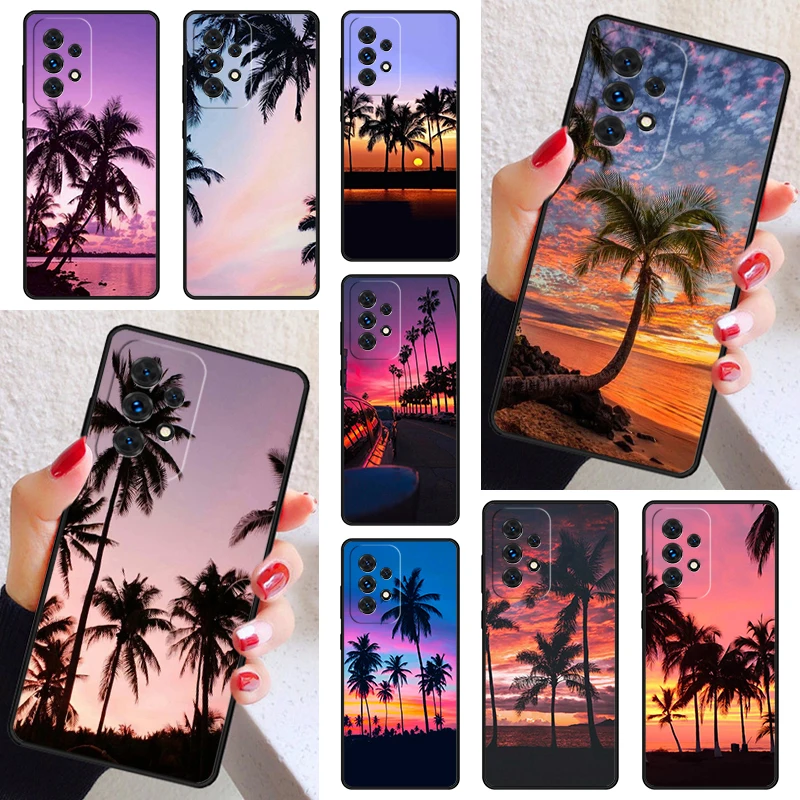 palm tree sunset ocean beach Case Cover For Samsung Galaxy A52 A72 A73 A20e A21S A50 A70 A11 A12 A42 A31 A40 A51 A71 A32 A80 A91