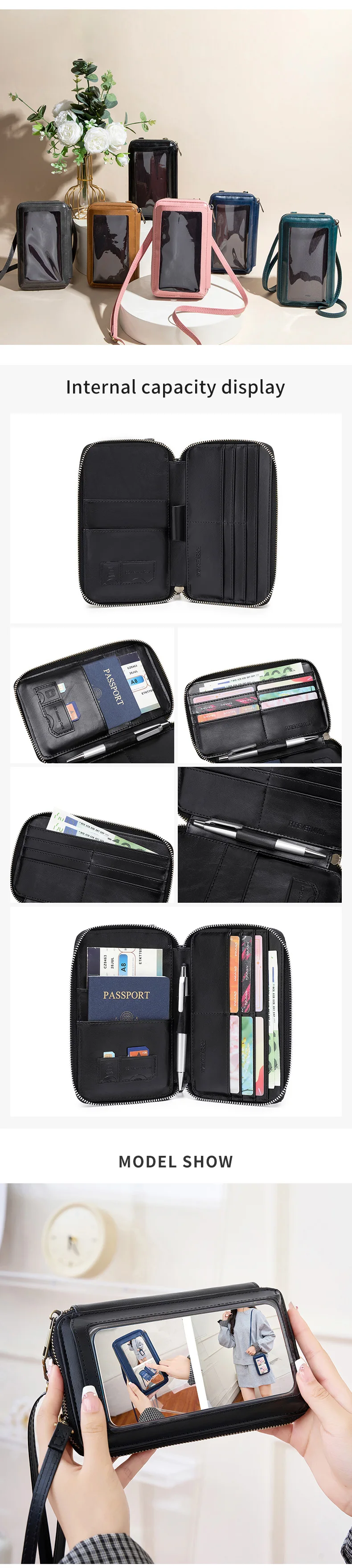 Damenhandtasche, Touchscreen, Handy-Geldbörse, Umhängetasche, modisch, multifunktional, Damen-Geldbörse, bietet Platz für Reisepass, Umhängetasche – Detail 3