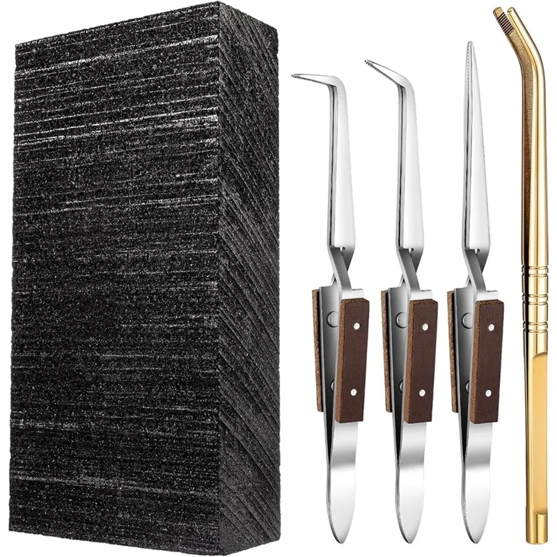 

A03F-Jewelry Soldering Kit 5 Pcs Includes 1 Charcoal Soldering Block, 1 Copper Tong, 3 Tweezers- Jewelry Melting Tools Supplies