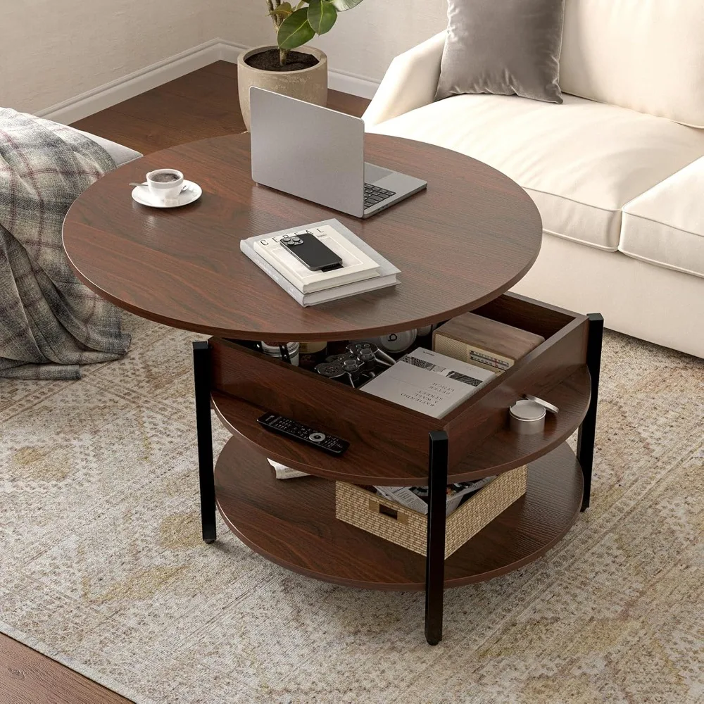 FABATO Round Lift Top Coffee Table for Living Room, 35.43'' Round Coffee Table with Storage and Hidden Compartment