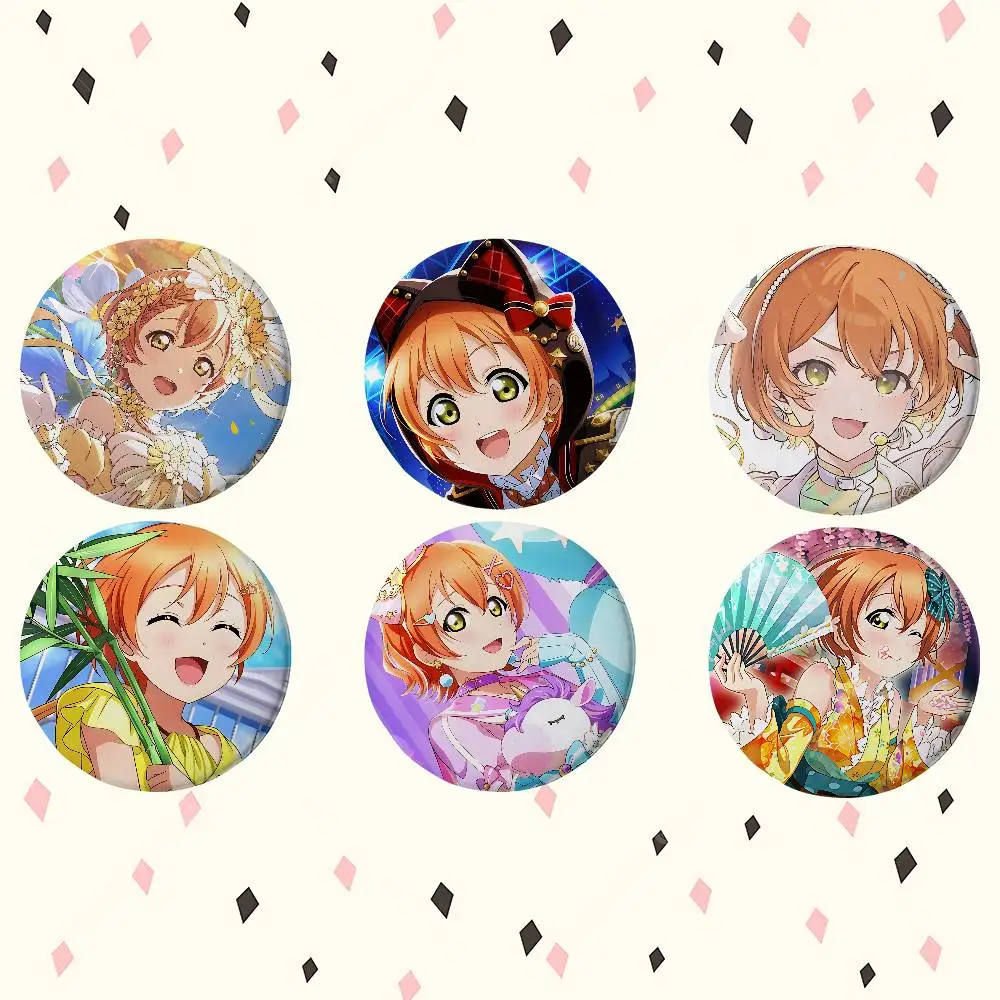 Anime Rin Hoshizora Premium Tinplate Round Lapel Pins: Cute Badge Brooches For Shoulder Bag Accessories, Souvenir Gifts