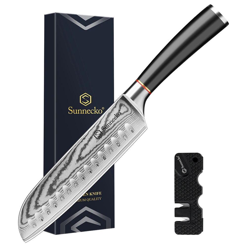 

Sunnecko 7-дюймовый японский нож Сантоку 67 слоев VG10 Core дамасская сталь кухонный нож шеф-повара нож для резки овощей и мяса