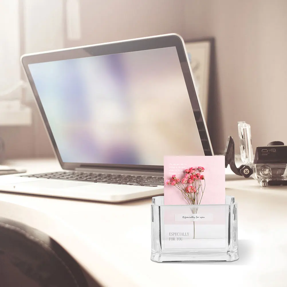 

4Pcs Acrylic Business Card Holder Transparent Desk Organizer Compact Card Storage Box Vertical Display Stand for Professional