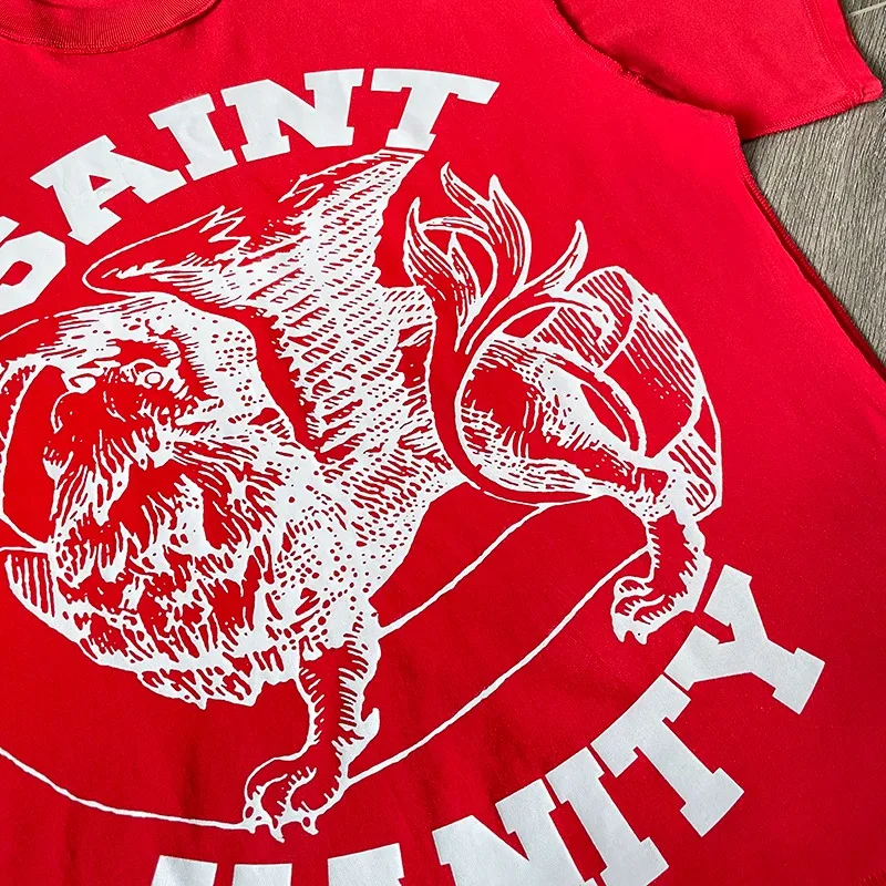 Cotton Y2K Letter Printed SAINT T-shirt Casual Men Women Round Neck Short Sleeved T Shirt Quick Drying Sports Tops