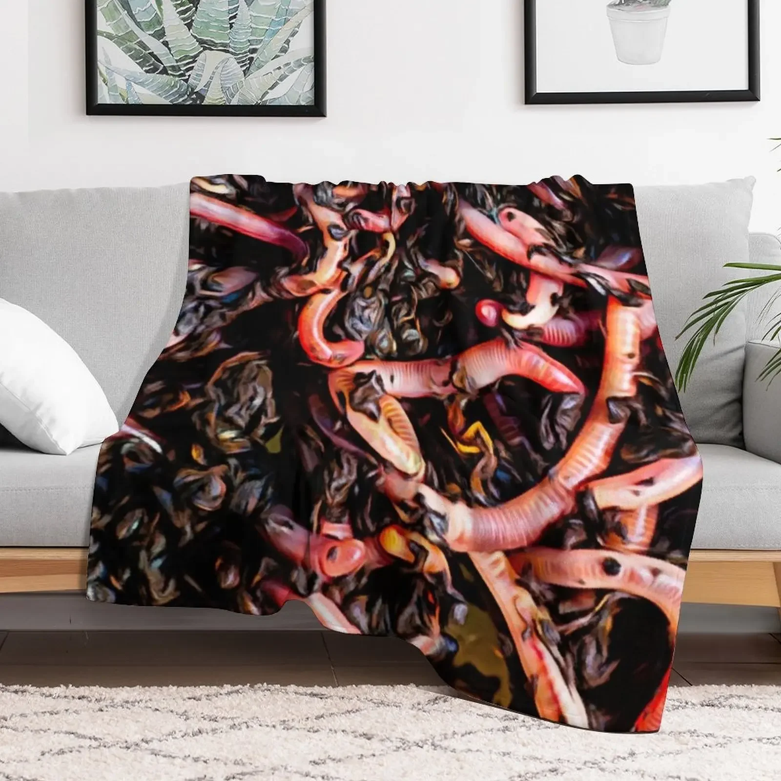 Plump Pink Earthworms in Garden Soil Throw Blanket Travel Size Cozy Blanket for Plane Train