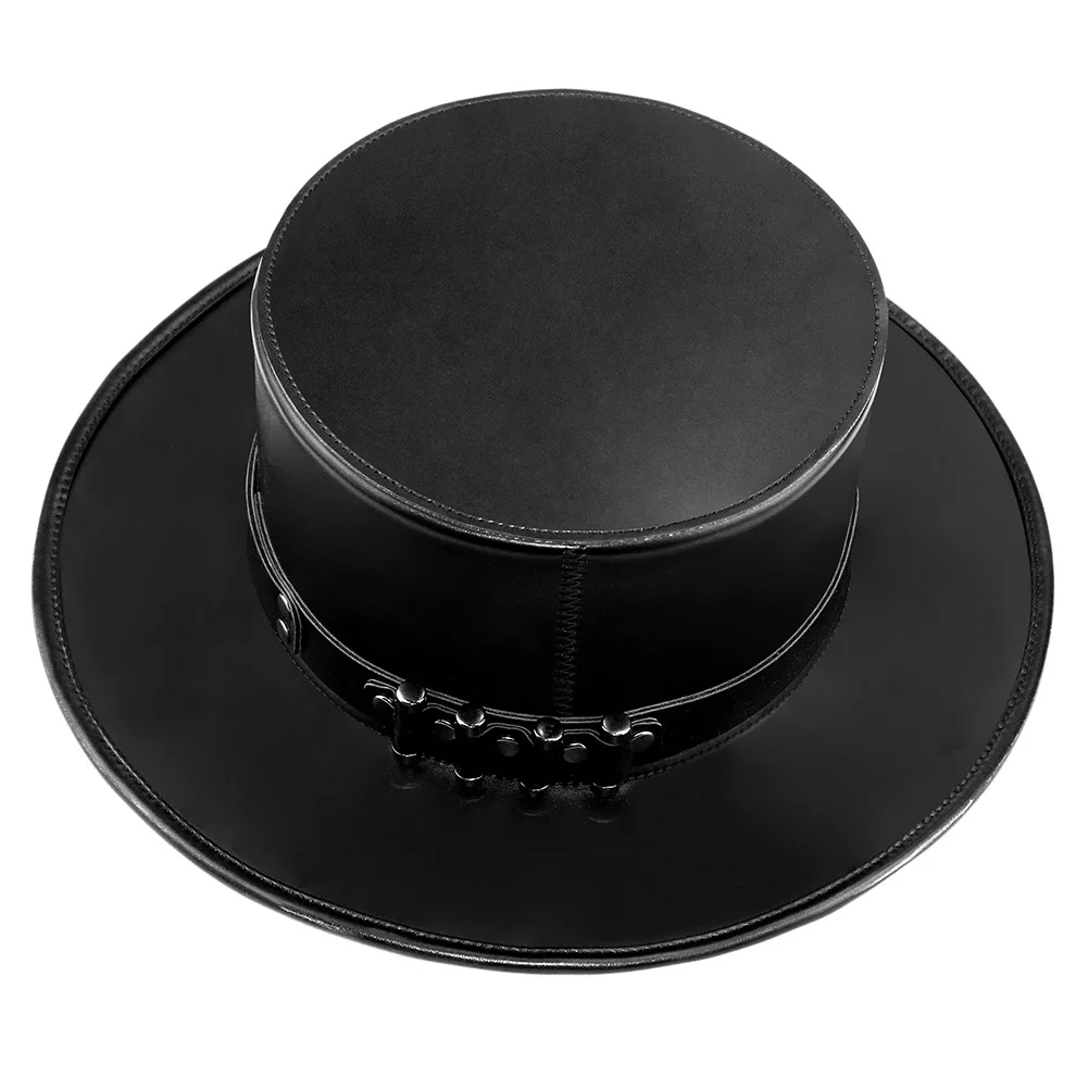 Steampunk Magic Hat Fashion Banquet Party Jazz Gentleman Hat PU Leather High Bucket Carnival Magic Cosplay Fedora Bowler Hat