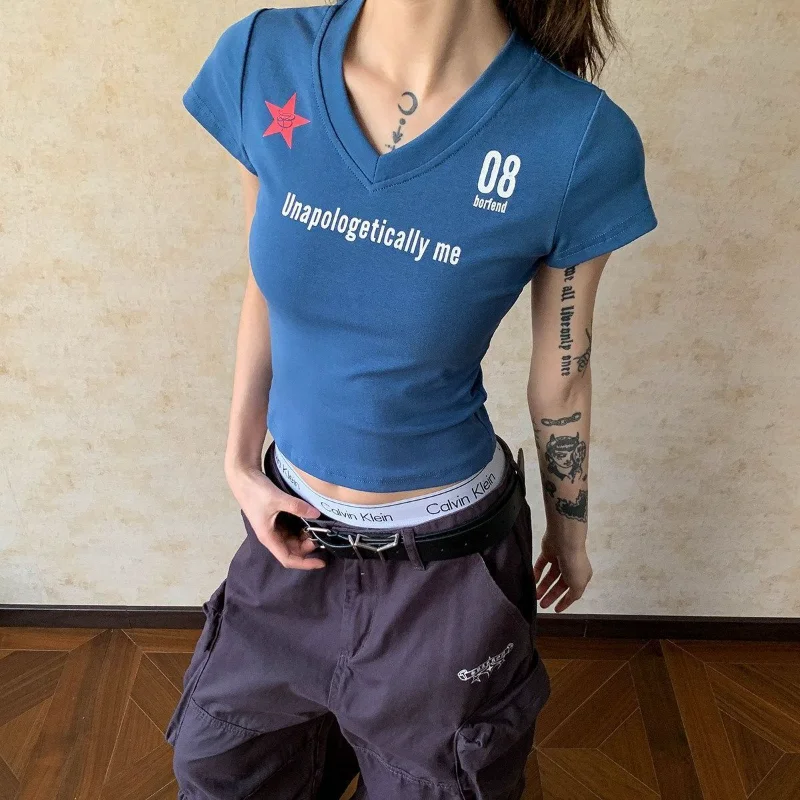 American Vintage Spice Girls Half Sleeve Tops Creativity New Print Slim Ropa Mujer Short Cruel Minority Simple Female