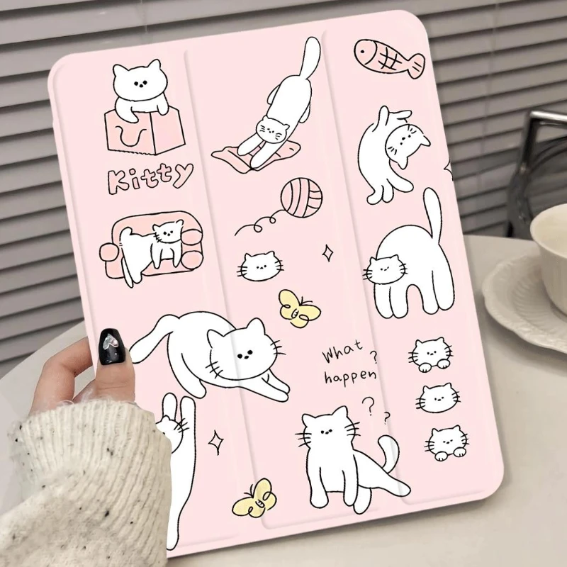 

Чехол Funda Ipad для Ipad 7-го поколения Ipad Mini6 8.3 Pro 11 2-й 3-й 4-й 2018 9,7 5/6th Air 2/3 10,5 White Kitten Tablet Cover