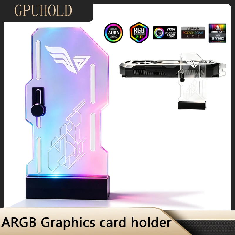 ARGB GPU Support Bracket Anti‑Sag Support Bracket AURA SYNC Adjustable Acrylic Video Card Holder For PC Gaming Case