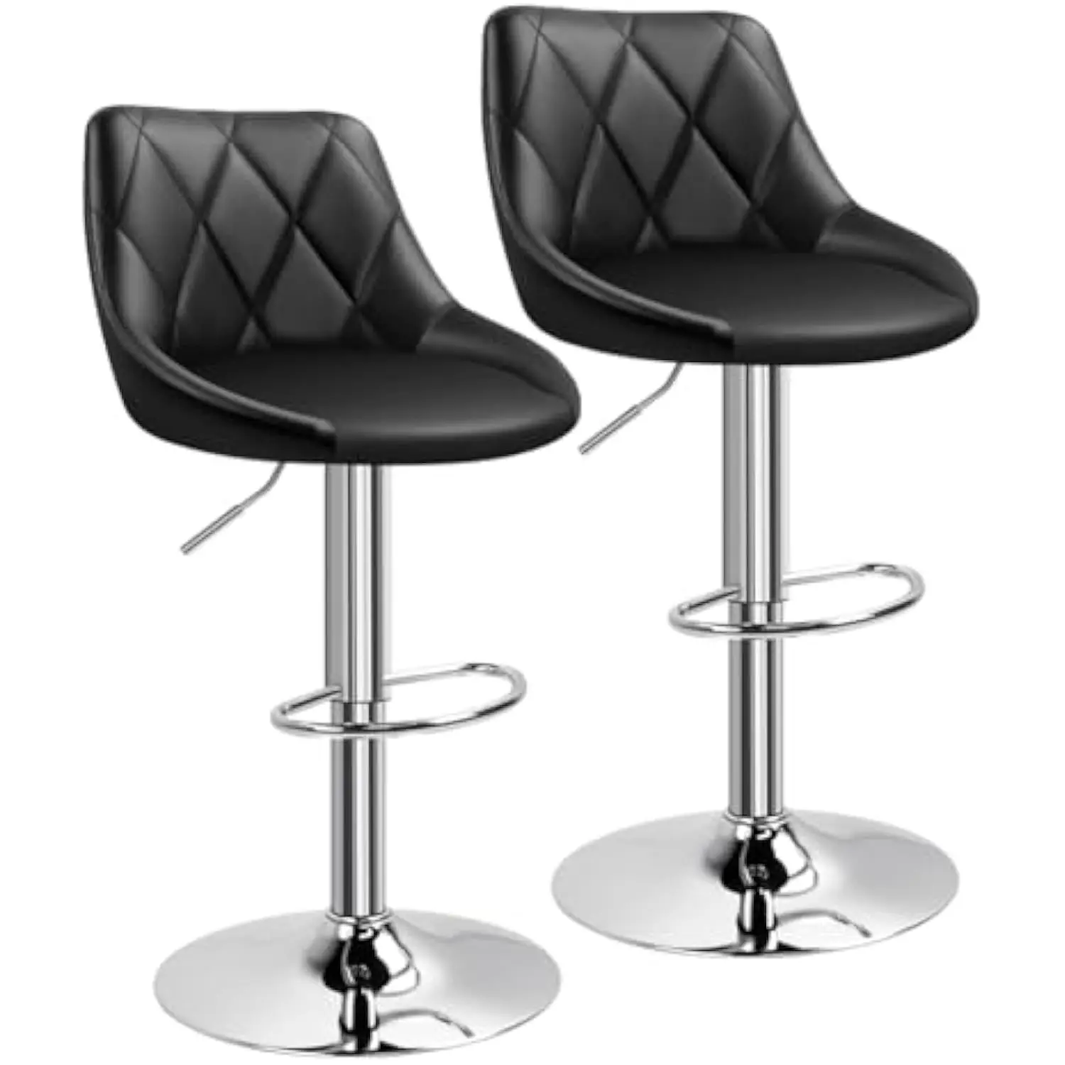 

Bar Stool Set of 2 with Back Pu Leather Height Adjustable Swivel Chair Pub Island Kitchen Stools with Footrest (Black)