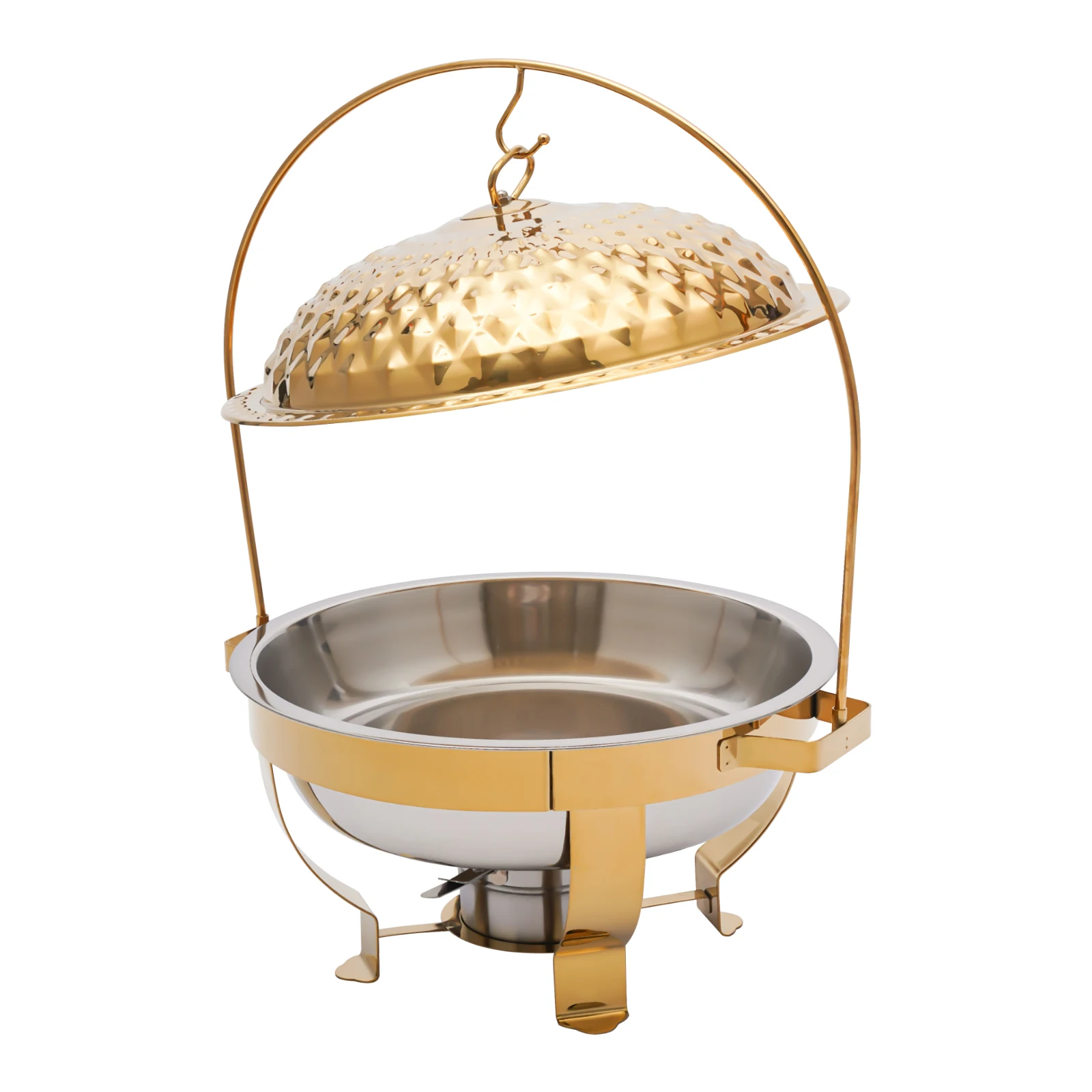 

﻿ Chafing Dish Buffet Set Gold Accent,4.5L Round Stainless Steel Chafer, Buffet Servers and Warmers Set Warming Tray for Parties