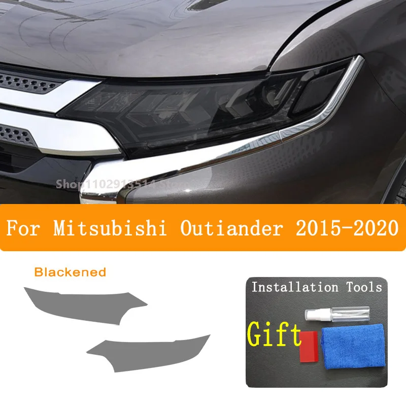 For Mitsubishi outlander 2015-2020-Car Headlight Protective Film Vinyl Restoration Transparent Black TPU Sticker