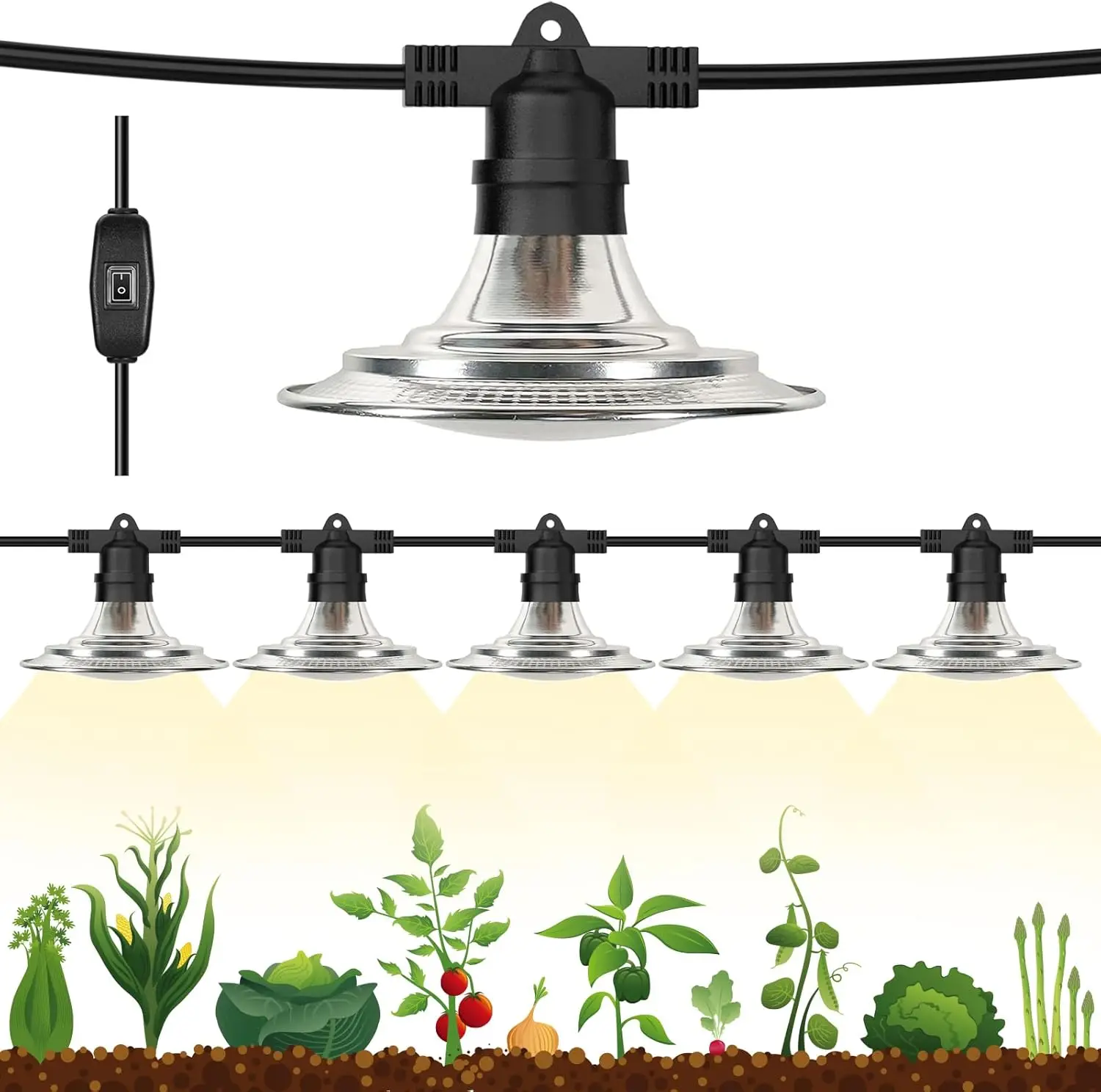 

Full Spectrum LED Grow Lights, Waterproof String Plant Lamp for Greenhouse, Seedling, Veg, Flower, 6-Light, 380-780nm
