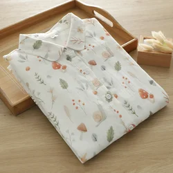 Vrouwen bedrukte shirts katoenen garen blouses lange mouw dame tops Mori meisjes Japan stijl paddestoel print shirts losse vrouwelijke kleding