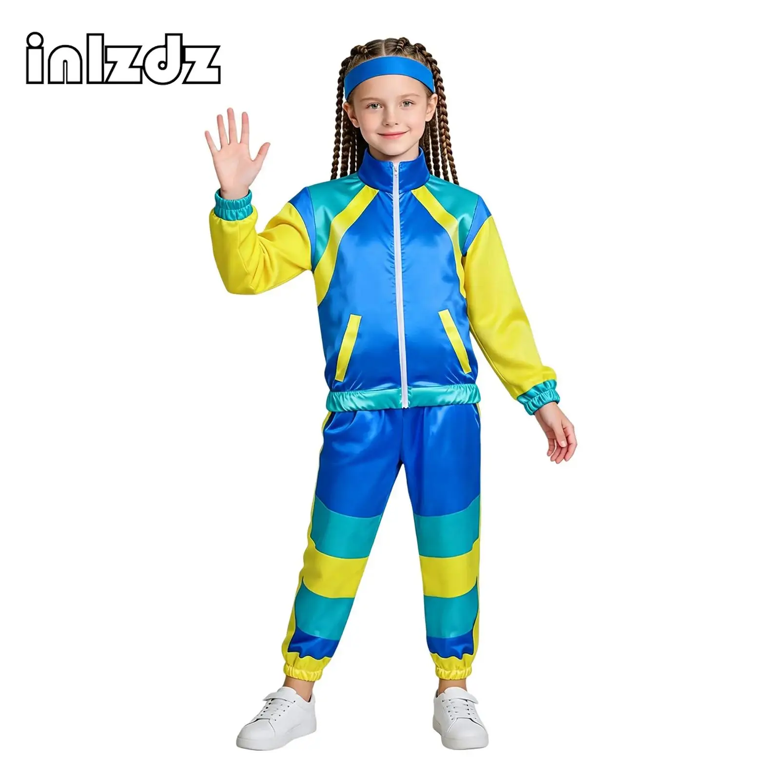 Kids Boys Girls Retro Hip Hop Costume Long Sleeve Coat Leg Opening Pants Headband for Disco Dance Stage Performance Daily Wear