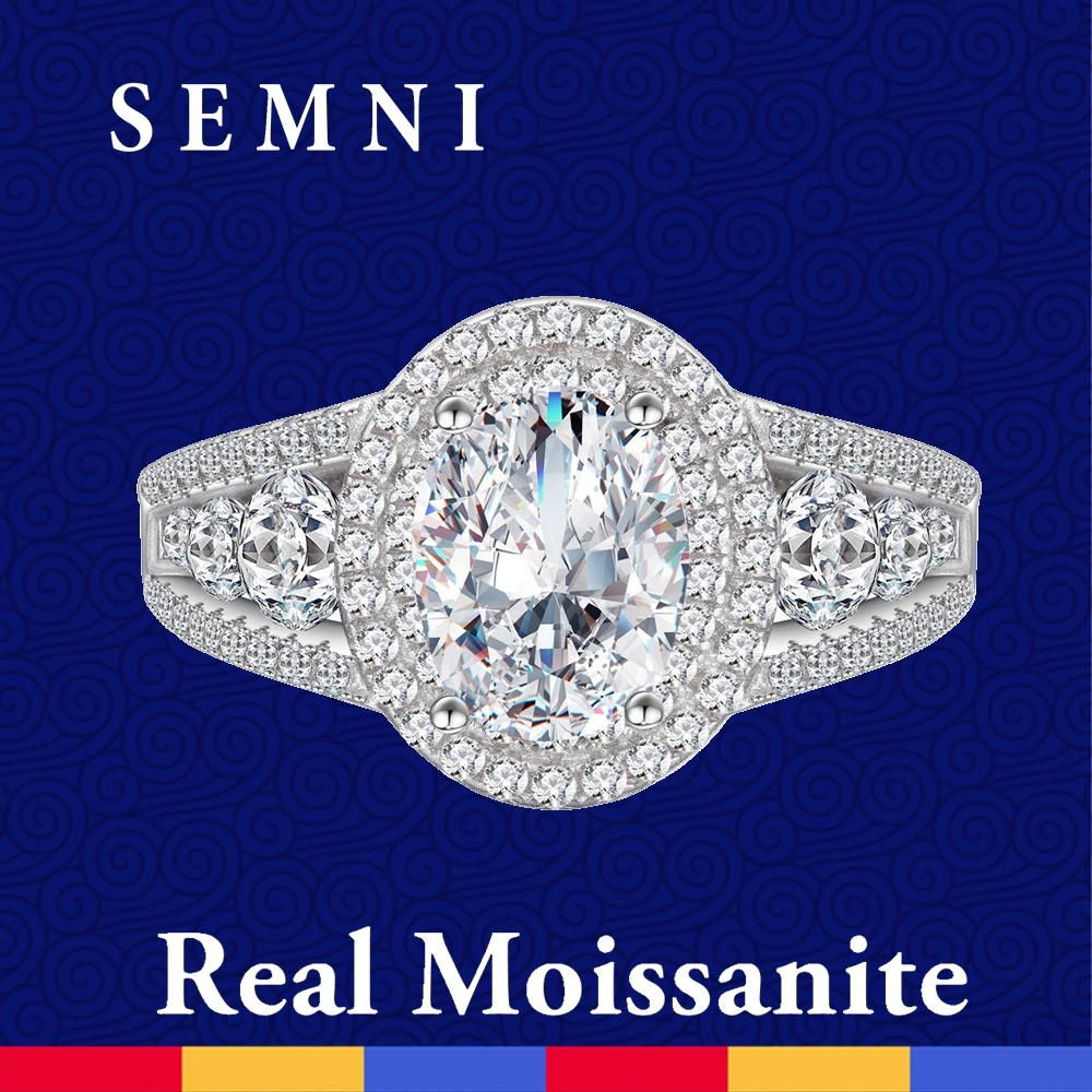 

SEMNI 1.5ct 6*8mm Oval Cut Moissanite Diamond Ring for Women Ruby Sapphire Emerald Engagement Promise Band 925 Sterling Silver