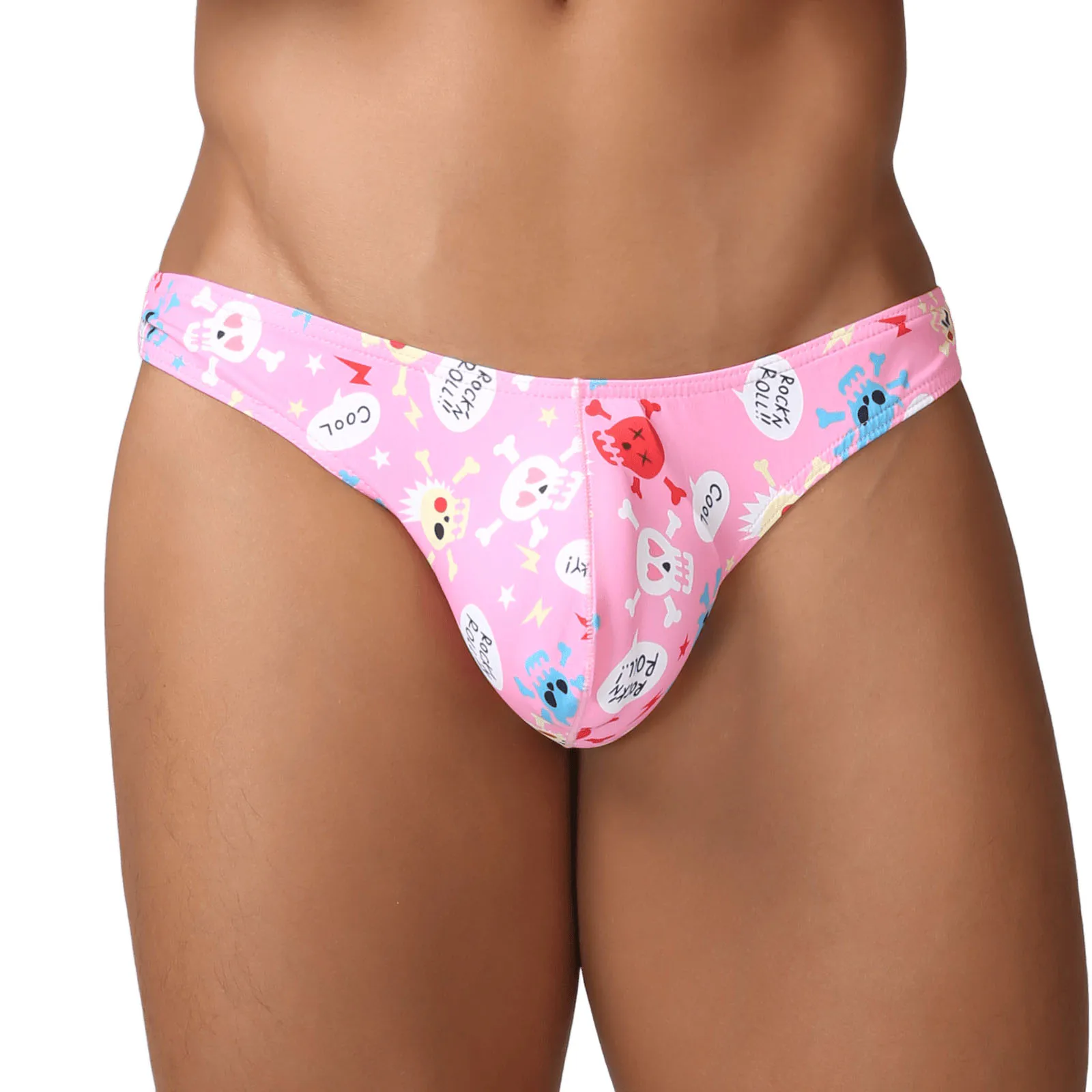 Sexy Men's Underwear Skull Head Print Bulge Pouch Thongs Low-Rise Elastic Open Butt T-Back Male Funny Prints Underpants