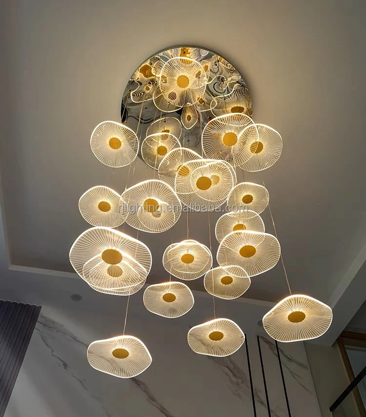 

YYHC-Acrylic round chandelier Modern long LED for indoor and outdoor attic lights living room villa stairs