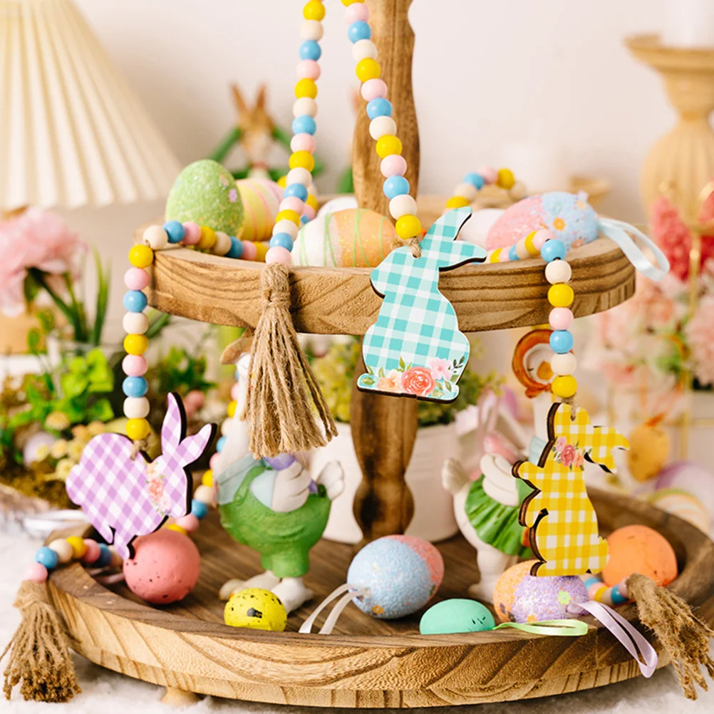 

Easter Wooden Bead Bunny Design Hanging Tassel Decorative Garland For Holiday Party Festive Home Decoration Beaded Garland Decor