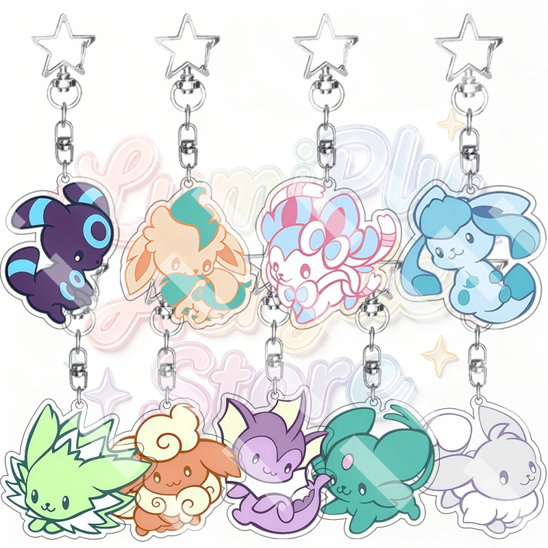 Acrylic Anime Cartoon 5cm Cute Eevee Sylveon Glaceon Umbreon Flareon Vaporeon Espeon Cute Keychain Key Ring Accessory Ornaments
