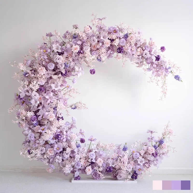 Purple moon arch decoration floral arrangement, wedding proposal background event ceremony photography props