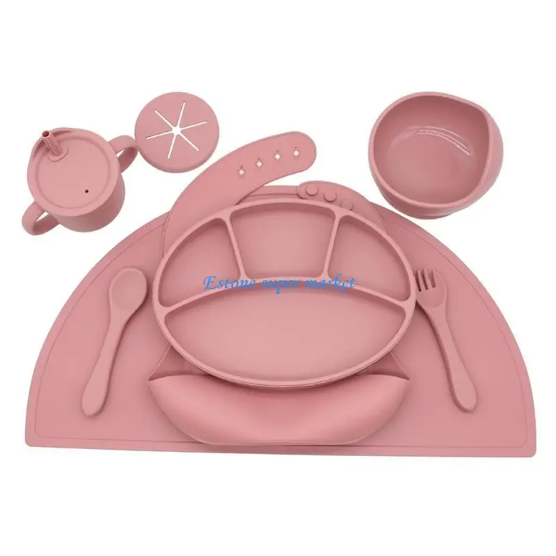 

090B 8 Pieces/Set Baby Dishes Set Toddler Utensils Kids Plate Bowl Spoon Fork BPA Dinnerware for Baby Gifts Cup
