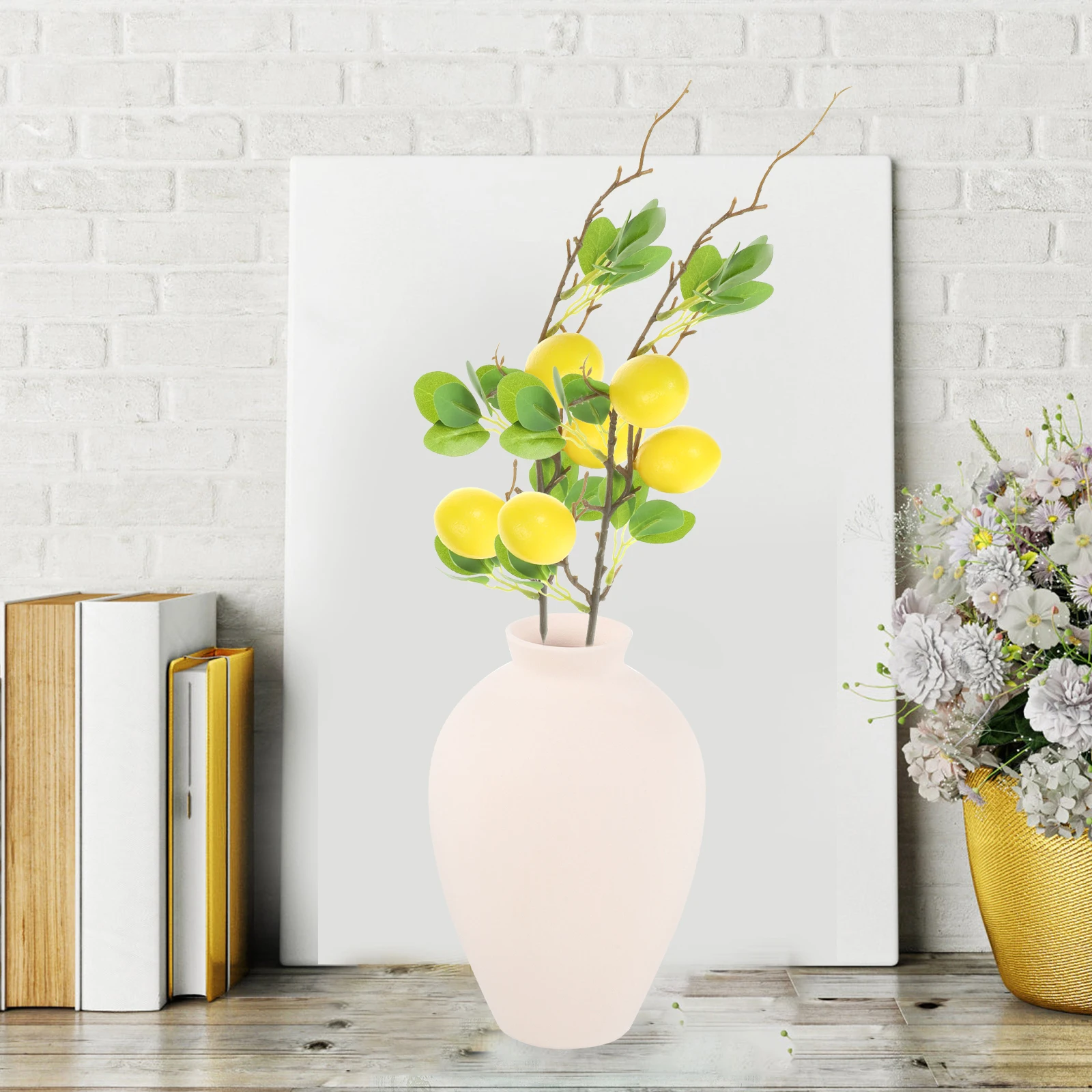 

2pcs Desktop Fake Lemon Branch Household Decorative Artificial Plant For Office Home Room Supplies Small Faux Lemon Branch