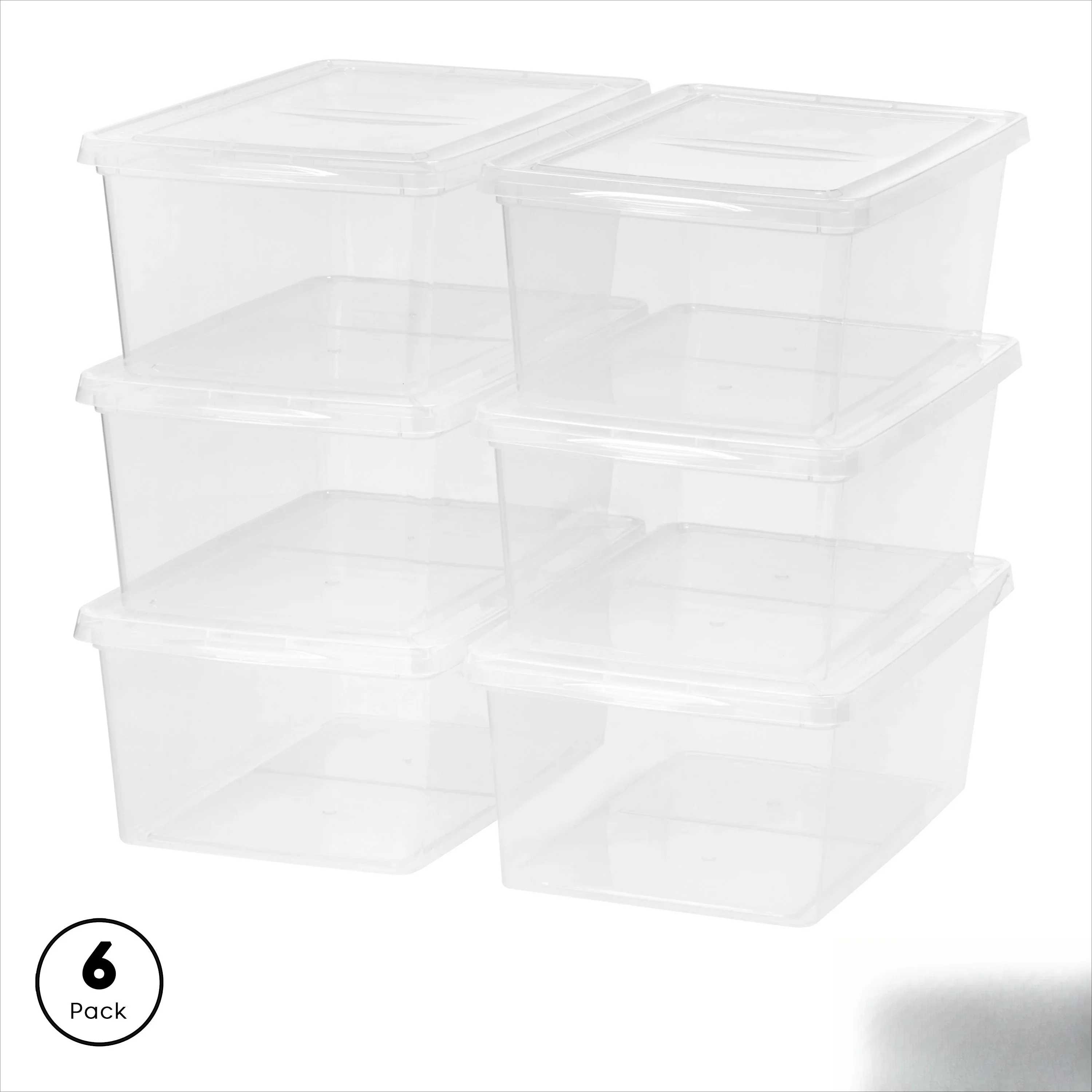 17 Qt Plastic Storage Bins with Lids, Stackable Totes, Containers, Clear, 6Pk easy to carry with built-in side handles