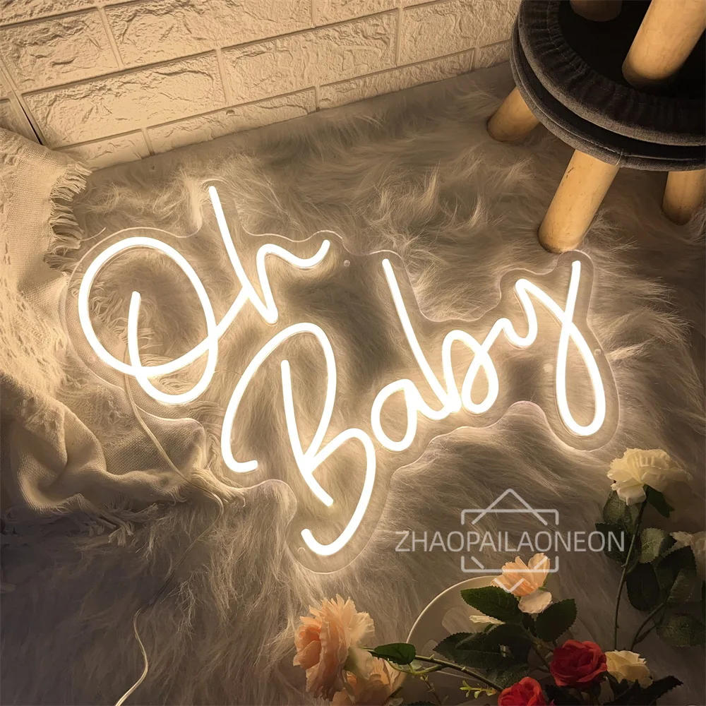 Imagem -04 - Baby-neon Sign Led Light Decoração do Quarto Wall Art Baby Boy Girl Gender Reveal Party Happy Birthday oh