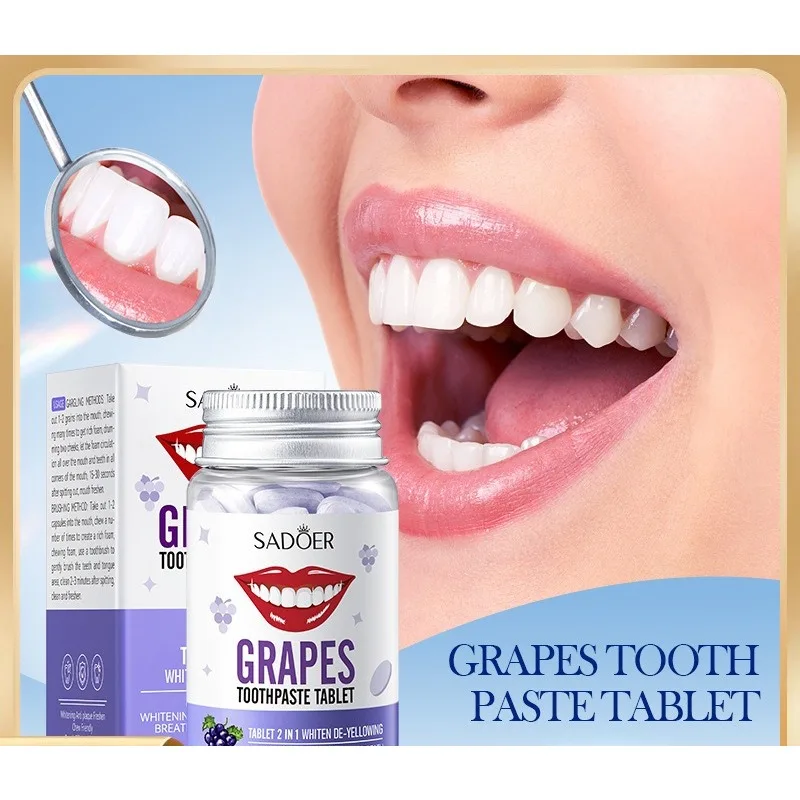 Pasta de dientes sólida de uva para eliminar manchas amarillas, limpia profundamente el esmalte, refresca el blanqueamiento suave de la boca
