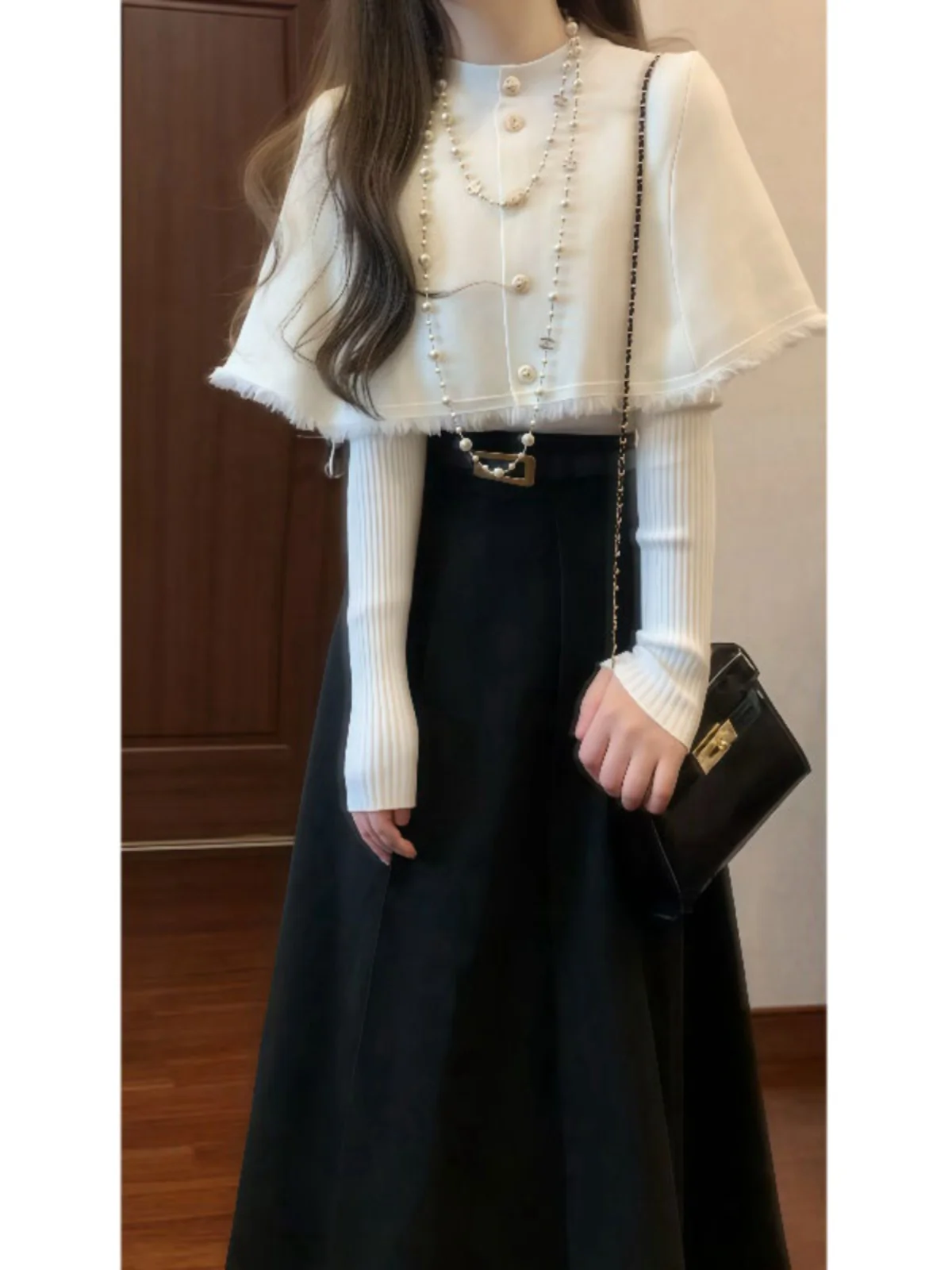

Spring Season Knitted Cowl Neck Top And Midi Skirt Two Piece Set Fashionable Elegant Style Comfortable Cotton Material