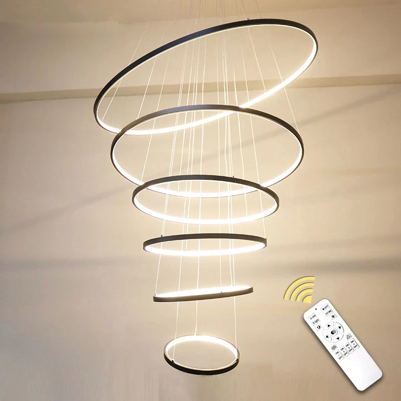 Plafonnier LED à 5 Anneaux au Design Moderne, Luminaire Décoratif d'Nik, Idéal pour un Salon, une Table à Manger ou des Escaliers