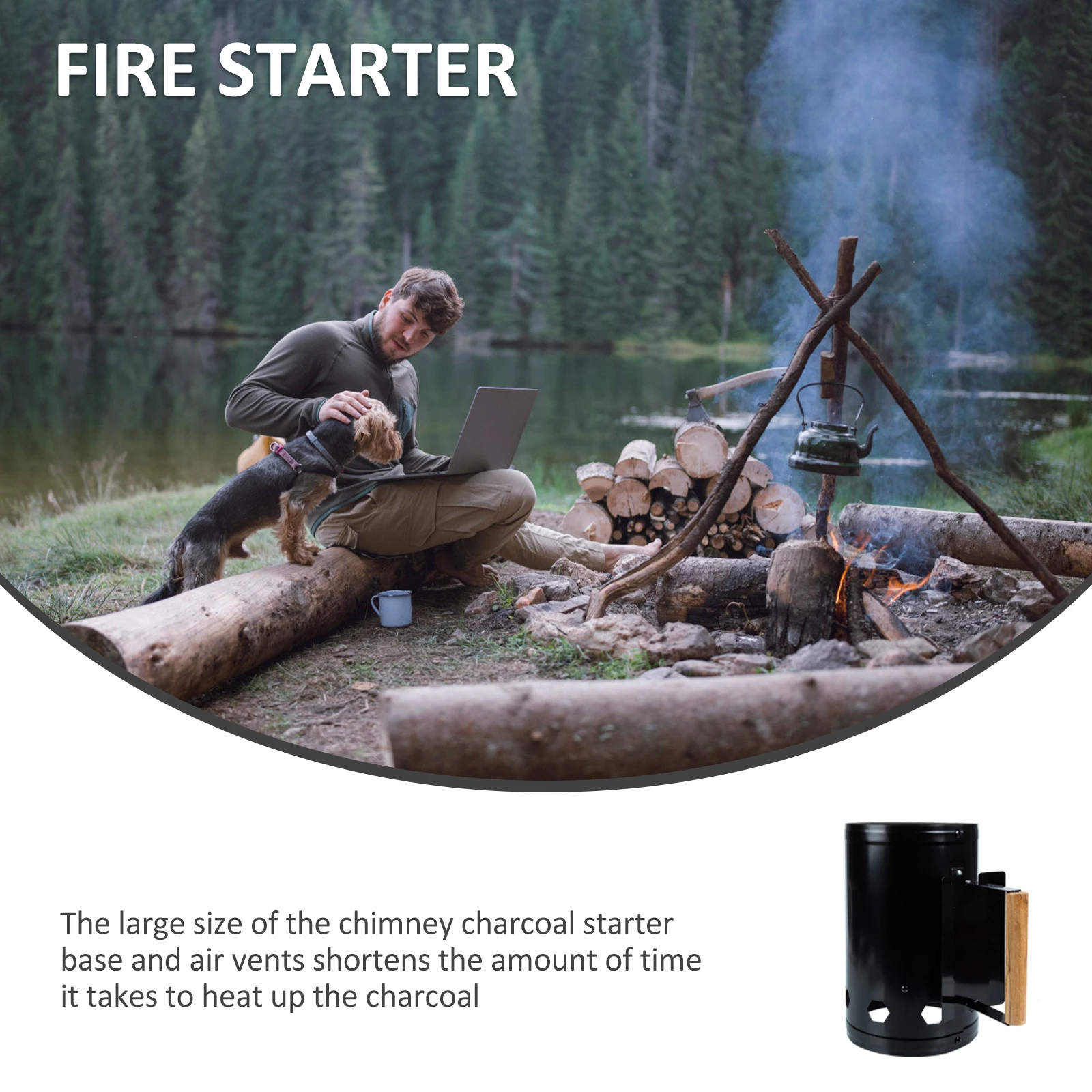 

Rapid Igniting Fire Starter Barrel Charcoal Chimney Bbq Tool Outdoor Cooking Grill Sturdy Wooden Handle Heat Insulation Shortens