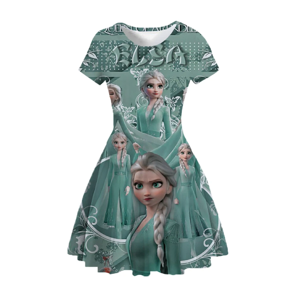 2024 summer new casual fashion cute Princess dress 3D printed Snow White needle round neck short sleeve princess dress