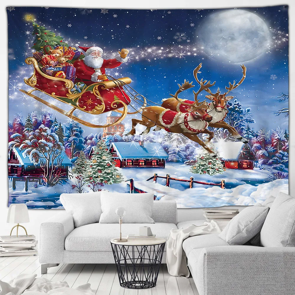 Christmas Festive Atmosphere Tapestry Wall Hanging Xmas Tree Happy New Year Bedroom Living Room Wall Hanging Mural Art Decor