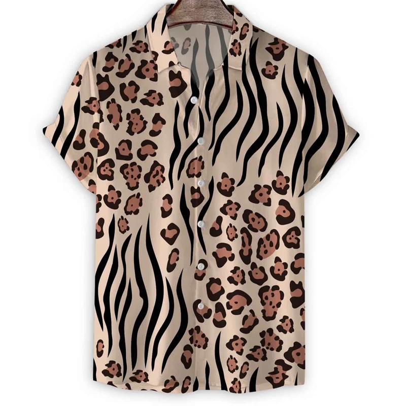 Camisa hawaiana con estampado de leopardo 3d para hombre, Blusa de manga corta con rayas de Tigre, informal, suelta, para vacaciones de verano