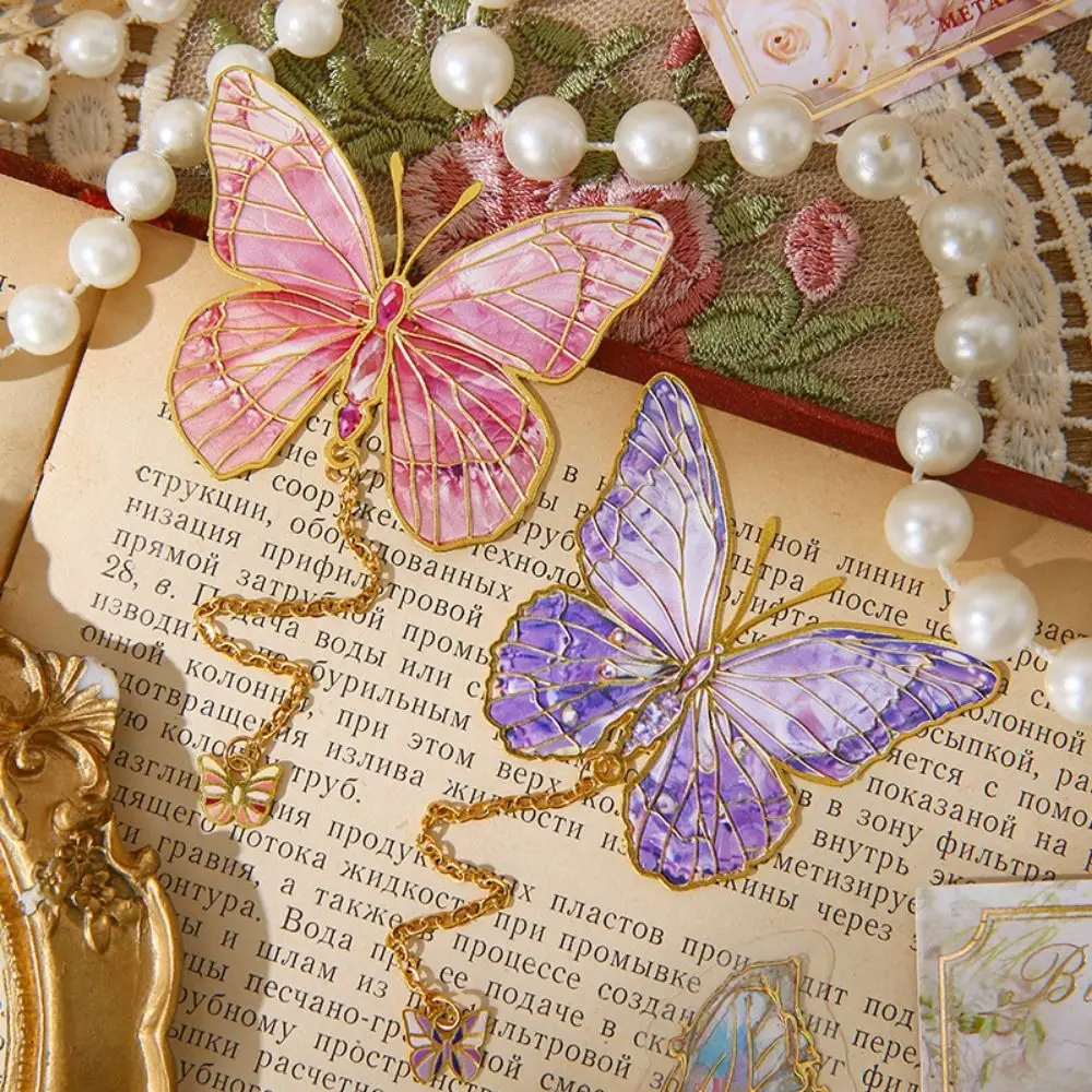 

Bronzing Metal Butterfly Bookmark with Pendant Separator Pages Pendant Book Marker Exquisite Vintage Book Page Clips with Chain