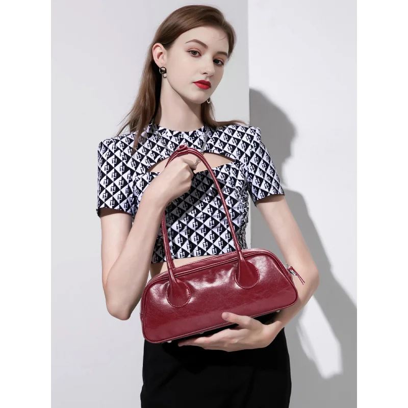 

Большая вместительная сумка через плечо из красной коровьей кожи для женщин, высококачественная дизайнерская сумка из натуральной кожи, новая подмышечная сумка