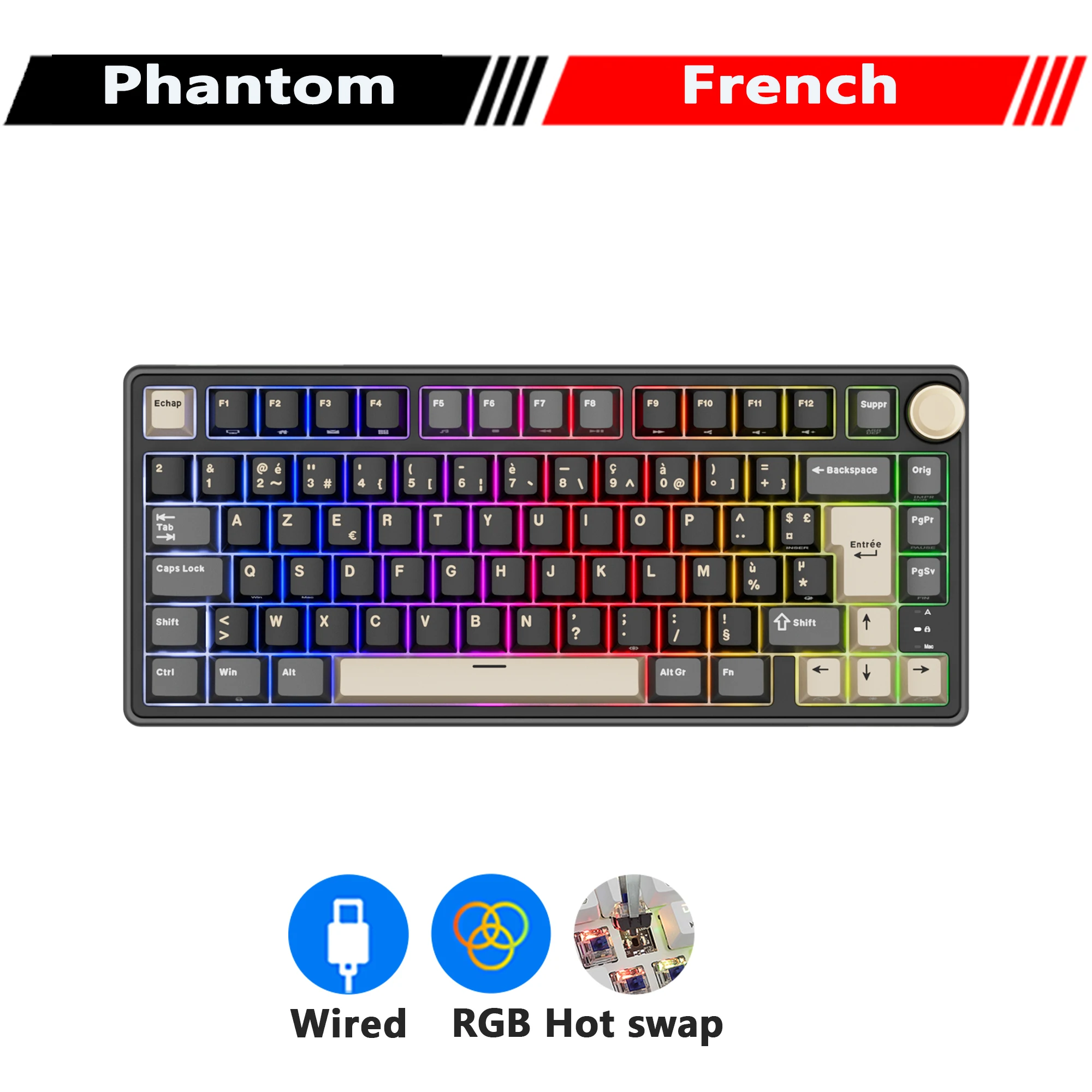 RK Royal Kludge R75 Gasket Mechanisch Toetsenbord 75% RGB Backlit Hot-swappable Bedraad Gamer-toetsenbord met PBT Keycaps Volumeknop