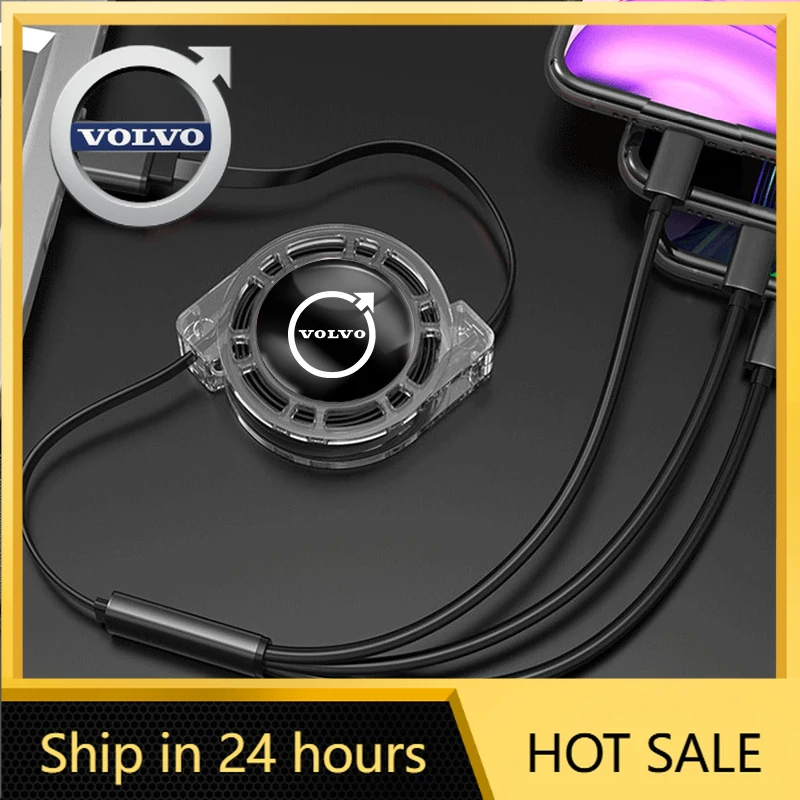 

Steering Covers 3 In 1 Fast Charging Cable USB Type C Retractable Charger For Volvo XC90 V90 V60 XC60 V40 EC40 EX40 S80 S60 S90