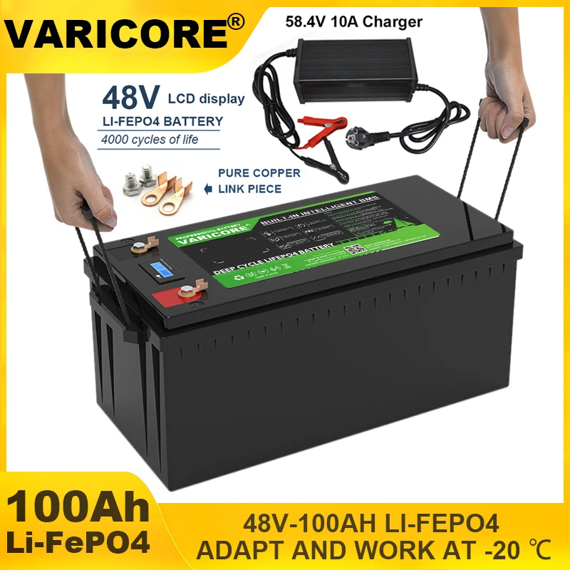 

VariCore 48V 100AH LiFePO4 Battery 16 strings 58.4v Lithium Iron Phosphate high power alternator Solar Energy Camping Batteries