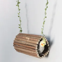 Branch bucket bird nest toy parrot swing perch wooden bird stand parrot toy supplies bird cage accessories bird slot hole