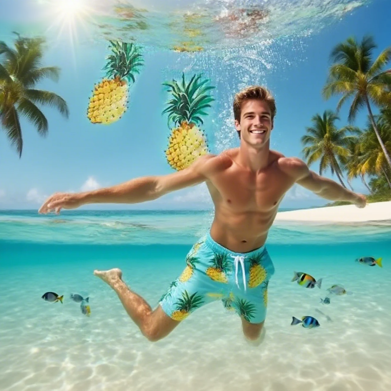 New 3D Simple Graphic Beach Shorts Men Women Fruit Pineapple Print Surf Board Trunks Hawaii Swimwear Cool Ice Shorts